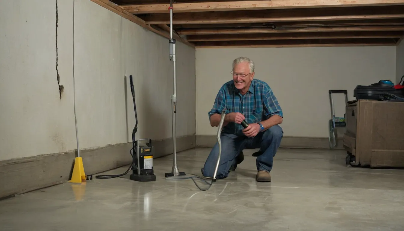 Provider and homeowner checking an older basement concrete floor in a St. Louis home