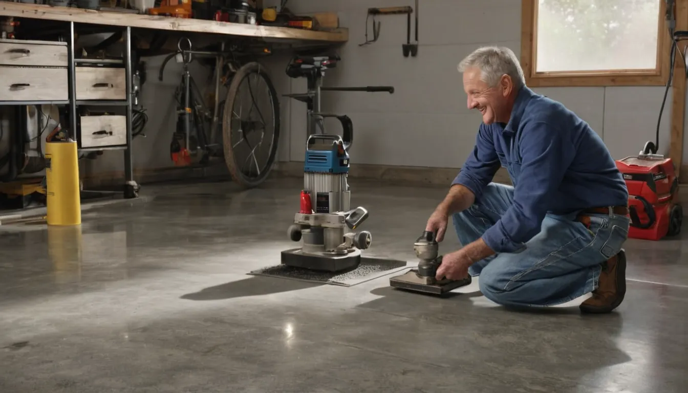 Provider checking an older concrete garage floor before an epoxy coating in a St. Louis home