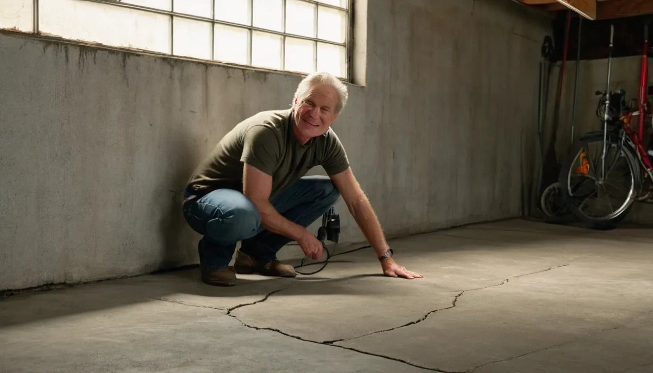 Homeowner checking an older concrete garage slab in the St. Louis area