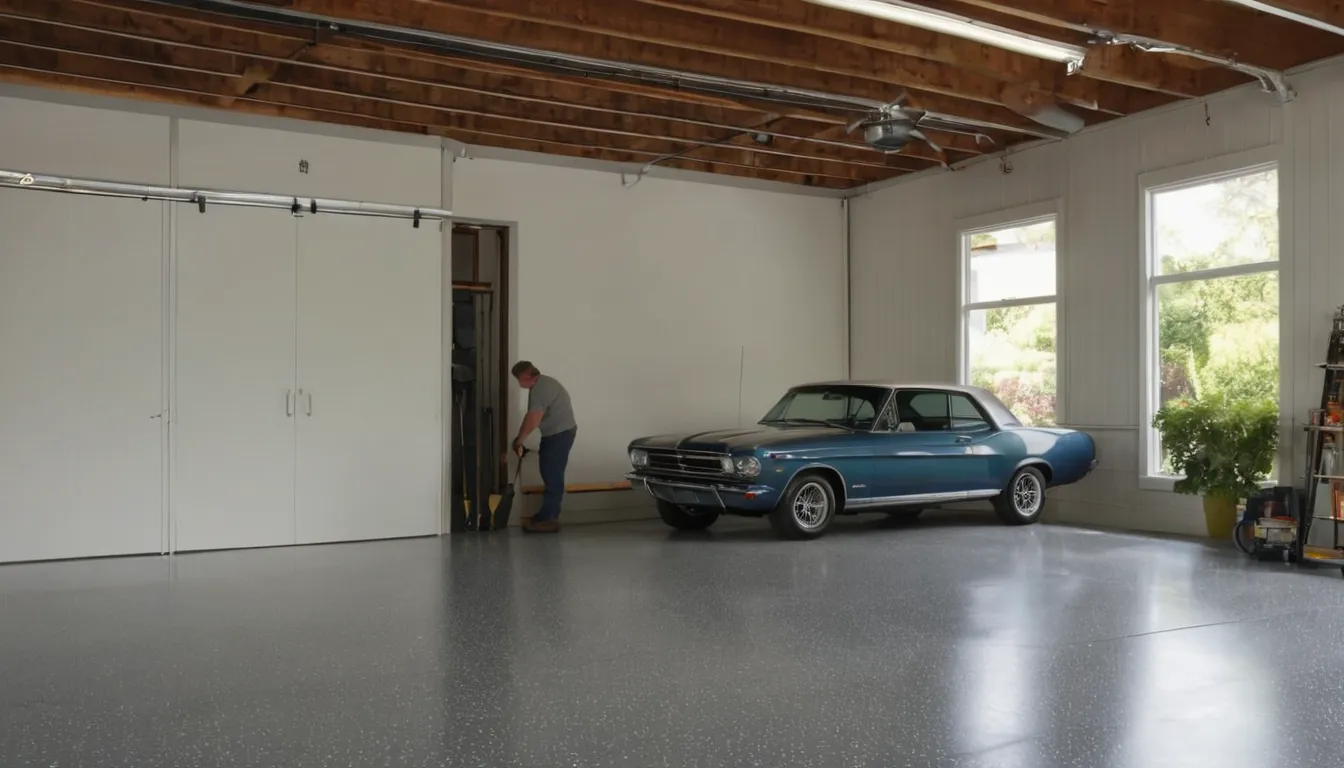 Garage with a freshly coated polyaspartic floor in a St. Louis home